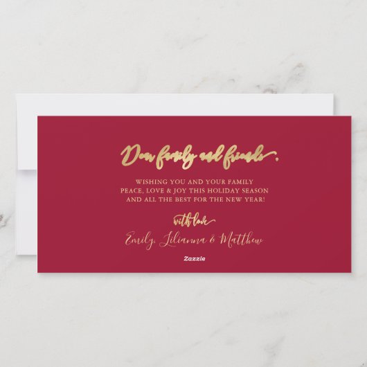 Elegant Gold Script Red 3 Photo Collage Christmas シーズンカード (裏面)