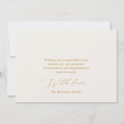 Elegant Gold Script Thank You Card シーズンカード (裏面)