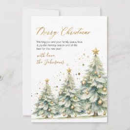 Elegant Gold Script Watercolor Christmas Tree  シーズンカード