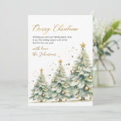 Elegant Gold Script Watercolor Christmas Tree  シーズンカード (スタンド正面)