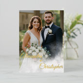 Elegant Gold Script Wedding 箔招待状 (立ち正面)