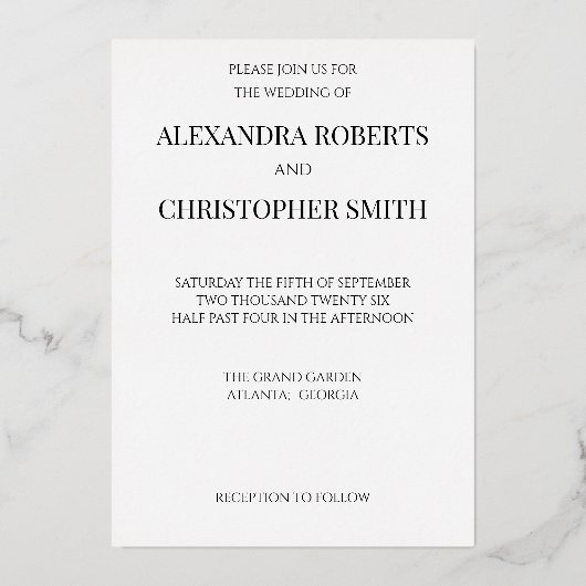 Elegant Gold Script Wedding 箔招待状 (裏面)