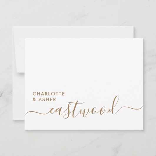 Elegant Gold Script Wedding Monogram Note Card ノートカード (正面)