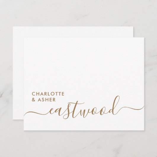 Elegant Gold Script Wedding Monogram Note Card ノートカード (正面/裏面)