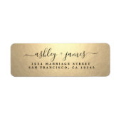 Elegant Gold Script Wedding Return Address ラベル (正面)