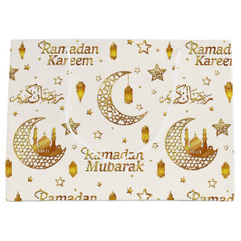 Elegant Gold Seamless Ramadan Greeting Arabic ラージペーパーバッグ