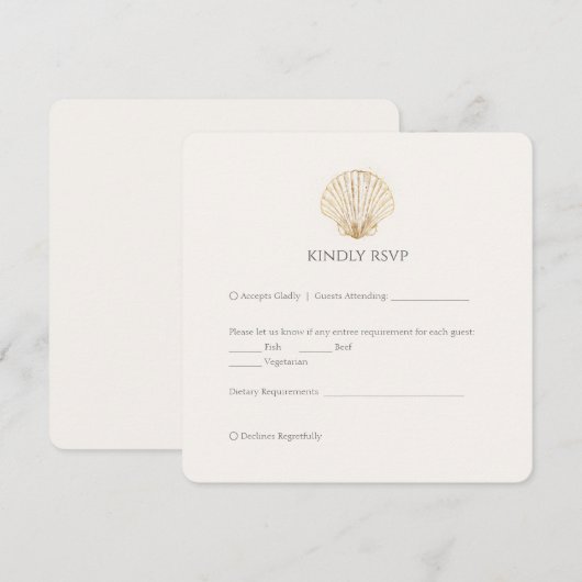 Elegant Gold Seashell Creamy Wedding RSVP (正面/裏面)