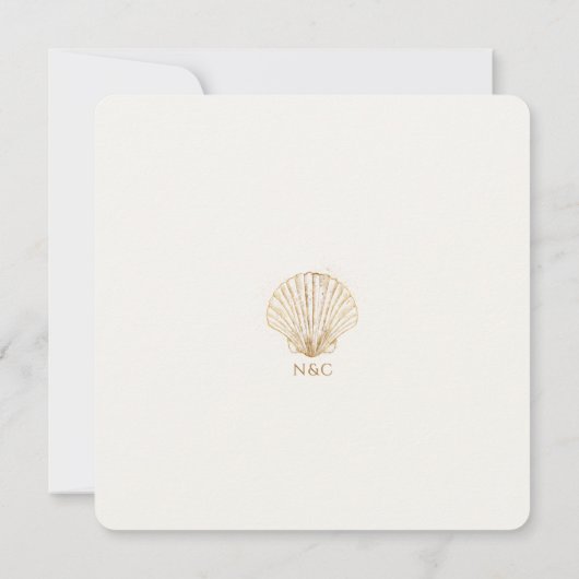 Elegant Gold Seashell Creamy Wedding RSVP (裏面)