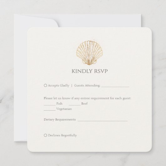 Elegant Gold Seashell Creamy Wedding RSVP (正面)