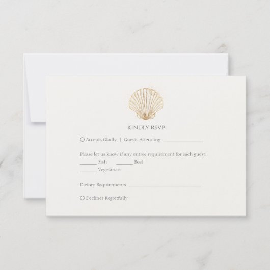 Elegant Gold Seashell Creamy Wedding RSVP (正面)