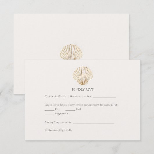 Elegant Gold Seashell Creamy Wedding RSVP (正面/裏面)