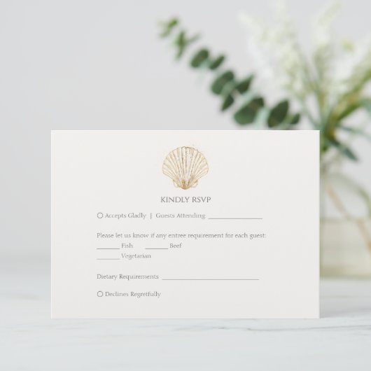 Elegant Gold Seashell Creamy Wedding RSVP (スタンド正面)