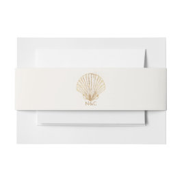 Elegant Gold Seashell Names Initials Wedding 招待状ベリーバンド