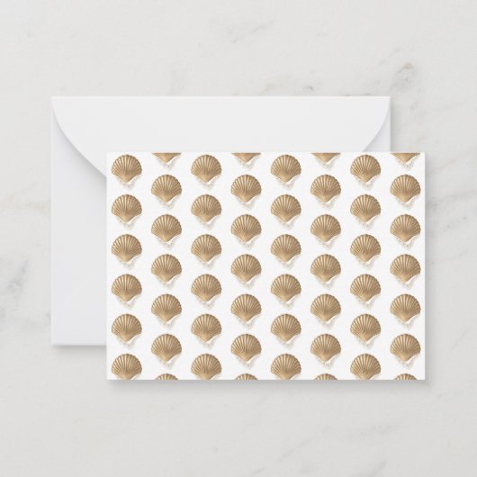Elegant Gold Seashell & Pearls Custom Name Coastal ノートカード (裏面)