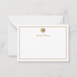 Elegant Gold Seashell & Pearls Custom Name Coastal ノートカード