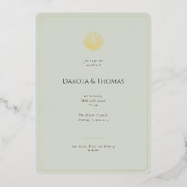 Elegant Gold Seashell Sage Wedding invitation 箔招待状