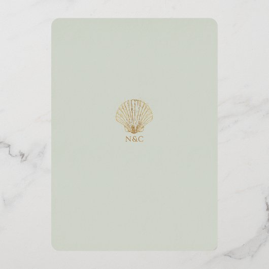 Elegant Gold Seashell Sage Wedding invitation 箔招待状 (裏面)