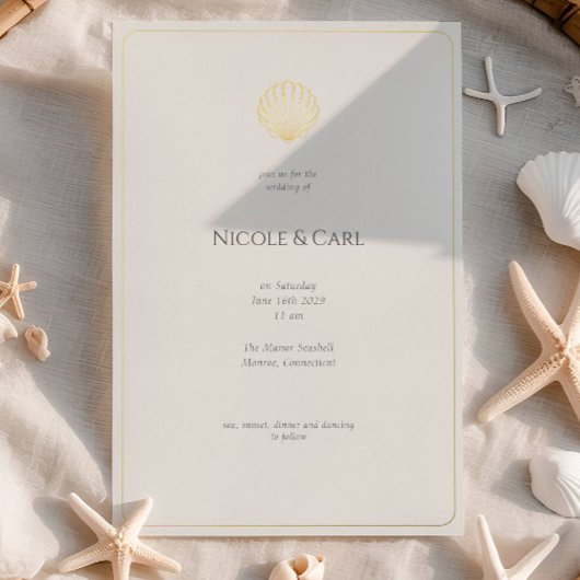Elegant Gold Seashell Wedding invitation 箔招待状