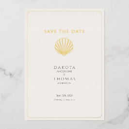 Elegant Gold Seashell  Wedding Save the Date 箔シーズンカード