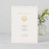 Elegant Gold Seashell  Wedding Save the Date 箔シーズンカード (立ち正面)