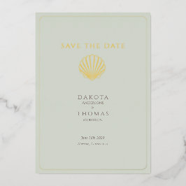 Elegant Gold Seashell  Wedding Save the Date 箔シーズンカード