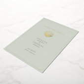 Elegant Gold Seashell Wedding Save the Date 箔シーズンカード (回転した状態)