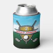 Elegant Gold Shield Golf Monogram Design Can Coole 缶クーラー (缶正面)