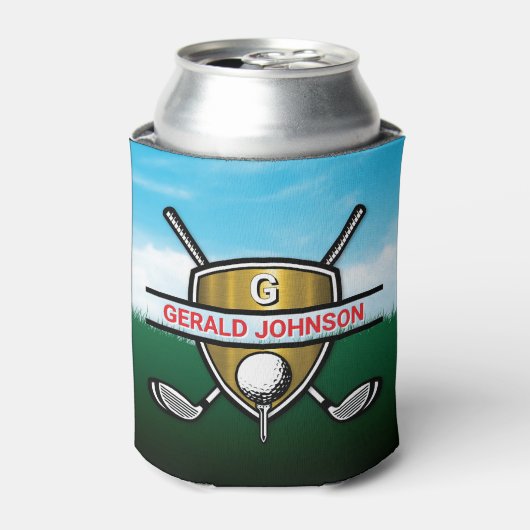 Elegant Gold Shield Golf Monogram Design Can Coole 缶クーラー (缶正面)