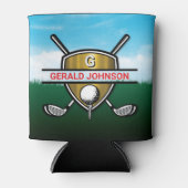 Elegant Gold Shield Golf Monogram Design Can Coole 缶クーラー (正面)