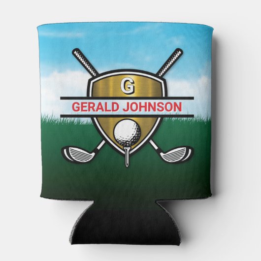Elegant Gold Shield Golf Monogram Design Can Coole 缶クーラー (裏面)