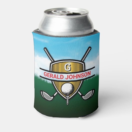 Elegant Gold Shield Golf Monogram Design Can Coole 缶クーラー (缶裏面)