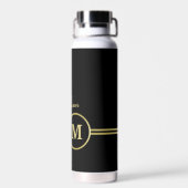 Elegant Gold Signature Monogram on Black ウォーターボトル (背面)