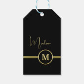Elegant Gold Signature Monogram on Black ギフトタグ (正面)