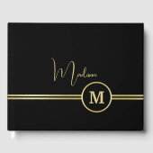 Elegant Gold Signature Monogram on Black ゲストブック (正面)