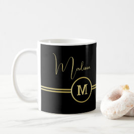 Elegant Gold Signature Monogram on Black コーヒーマグカップ