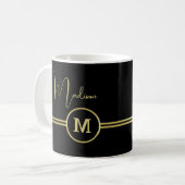 Elegant Gold Signature Monogram on Black コーヒーマグカップ (正面左)