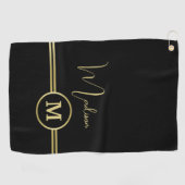 Elegant Gold Signature Monogram on Black ゴルフタオル (横)