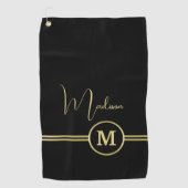 Elegant Gold Signature Monogram on Black ゴルフタオル (正面)