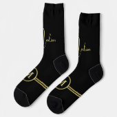 Elegant Gold Signature Monogram on Black ソックス (左)
