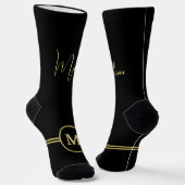 Elegant Gold Signature Monogram on Black ソックス (傾斜あり)
