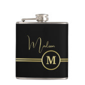 Elegant Gold Signature Monogram on Black フラスク (正面)