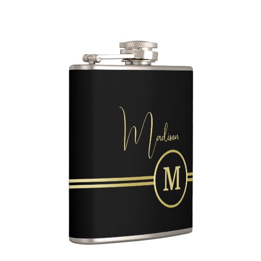 Elegant Gold Signature Monogram on Black フラスク (右)