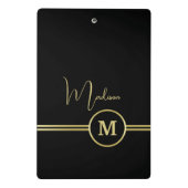 Elegant Gold Signature Monogram on Black ミニクリップボード (裏面)