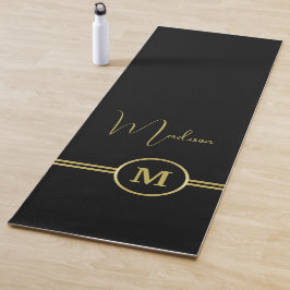 Elegant Gold Signature Monogram on Black ヨガマット