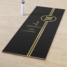Elegant Gold Signature Monogram on Black ヨガマット