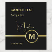 Elegant Gold Signature Monogram on Black ワインラベル (シングルラベル)