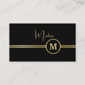 Elegant Gold Signature Monogram on Black 予約カード (正面)