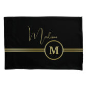 Elegant Gold Signature Monogram on Black 枕カバー (正面)