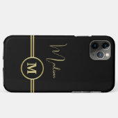 Elegant Gold Signature Monogram on Black Case-Mate iPhoneケース (裏面(横))