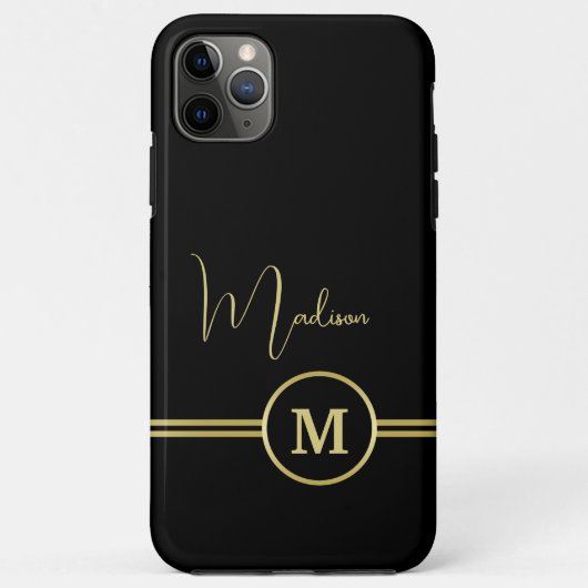 Elegant Gold Signature Monogram on Black Case-Mate iPhoneケース (裏面)